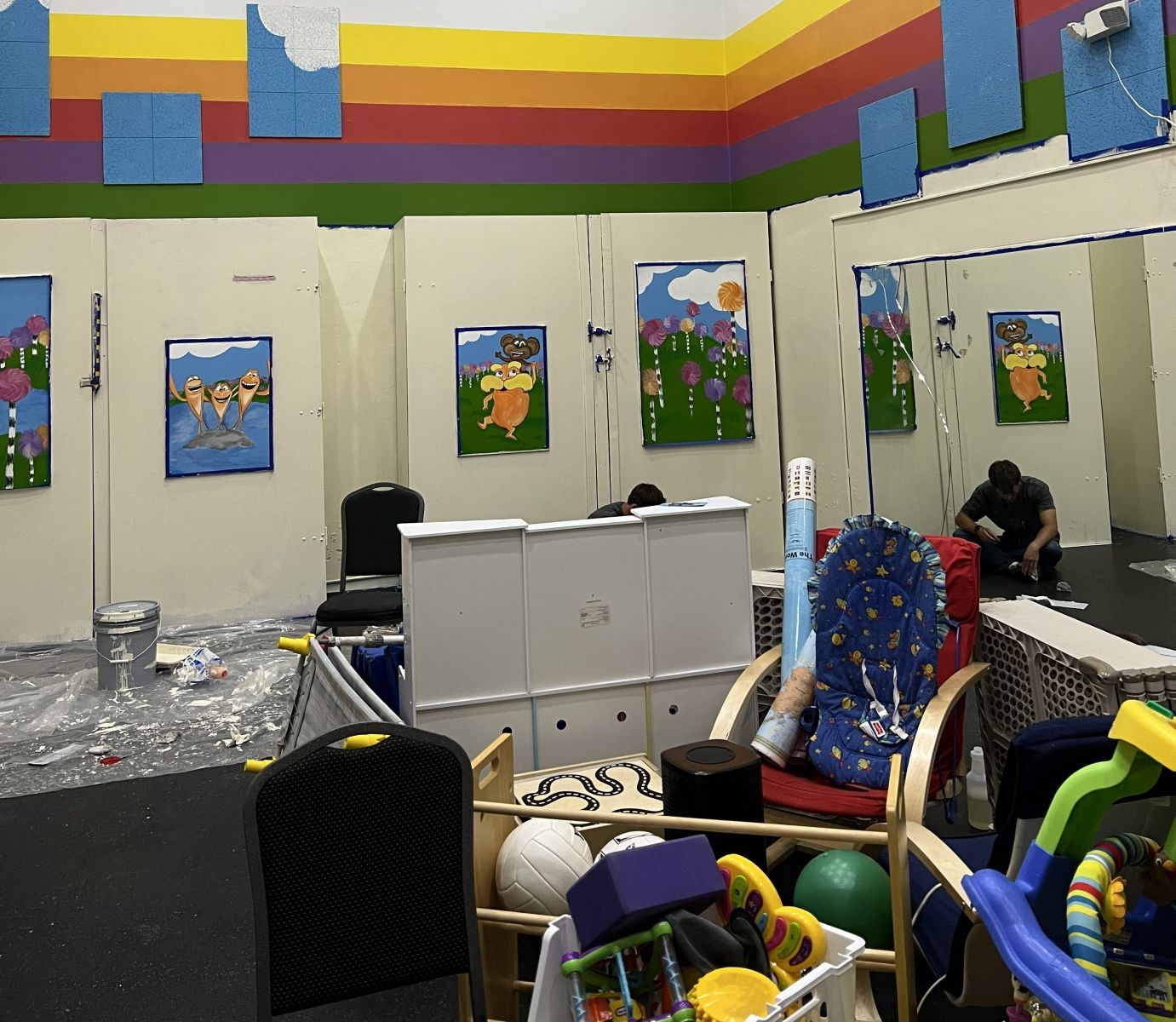 YMCA childwatch improvement project with volunteers adding color